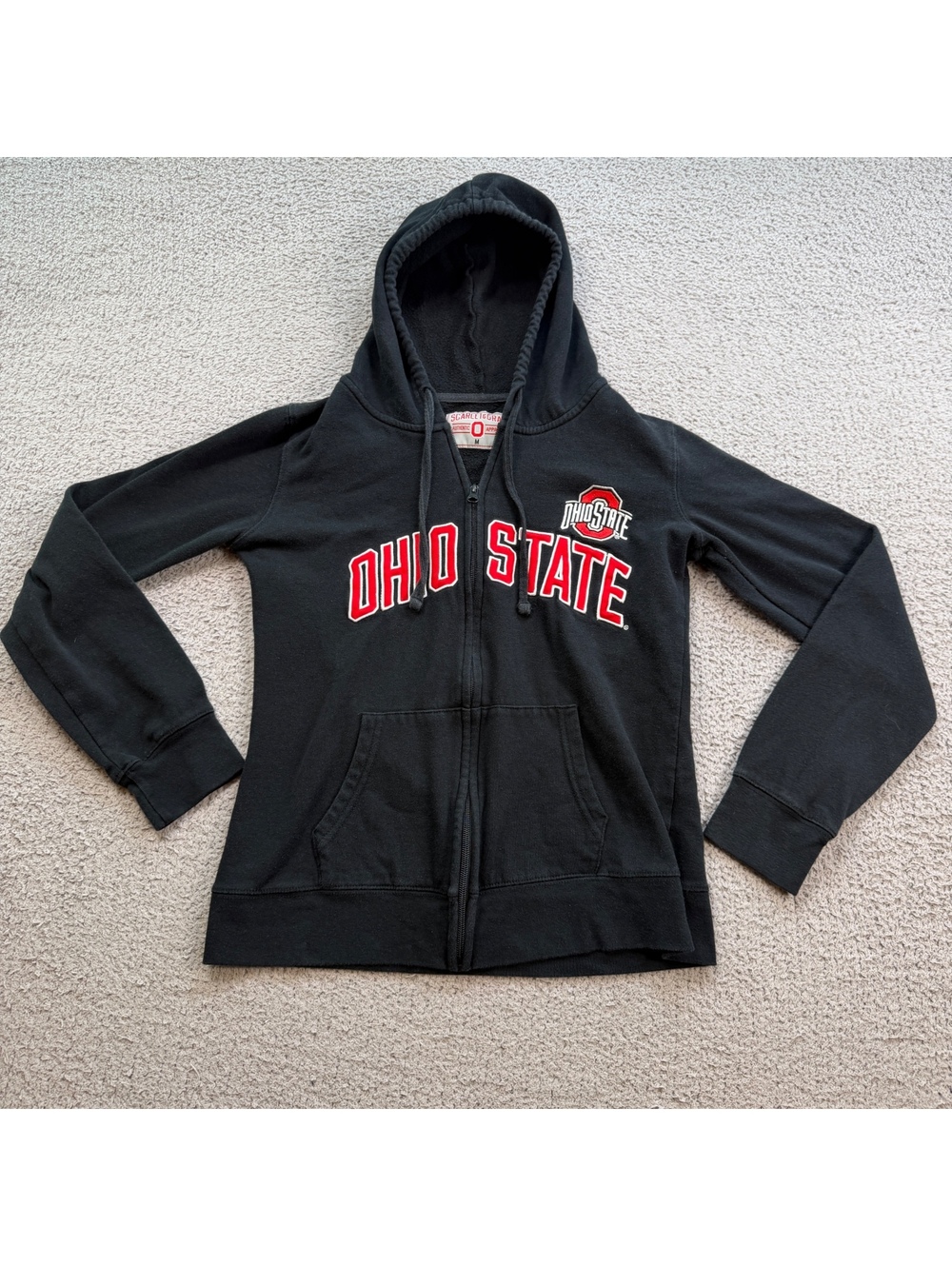 Ohio State Buckeyes Scarlet & Gray Black Embroidered Full Zip Hoodie Women’s M